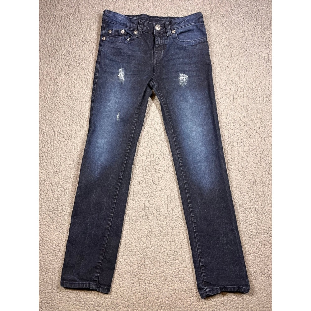 True Religion Geno Relaxed Slim Dark Wash Distressed Denim Jeans Size 14